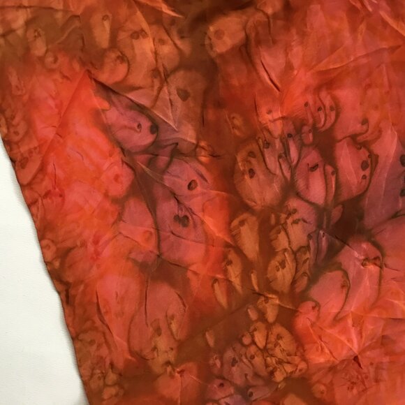 Hand Painted Dyed Red Pink Coral Purple Abstract Scarf Wrap - Picture 2 of 6